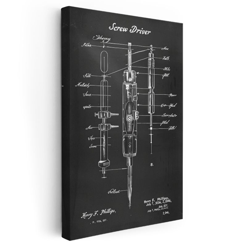 Tornavida - Endüstriyel Alet Patent Çizimi Kanvas Tablo
