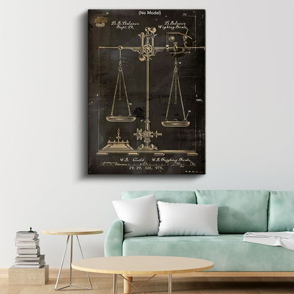 Terazi - Antik Tartı Aleti Patent Çizimi Kanvas Tablo