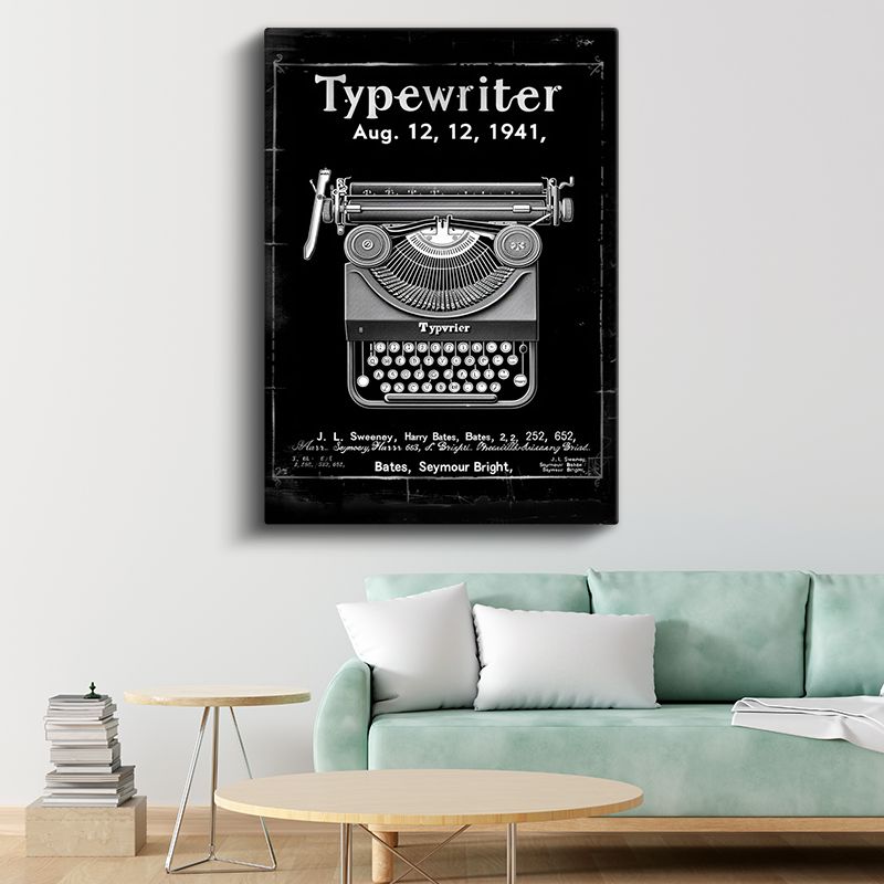 Vintage Daktilo - Retro Yazı Makinesi Patent Çizimi Kanvas Tablo