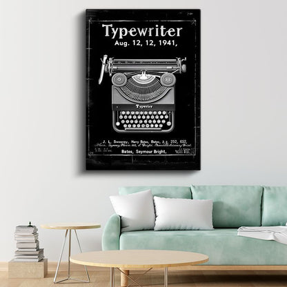Vintage Daktilo - Retro Yazı Makinesi Patent Çizimi Kanvas Tablo