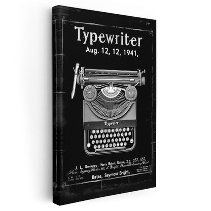Vintage Daktilo - Retro Yazı Makinesi Patent Çizimi Kanvas Tablo