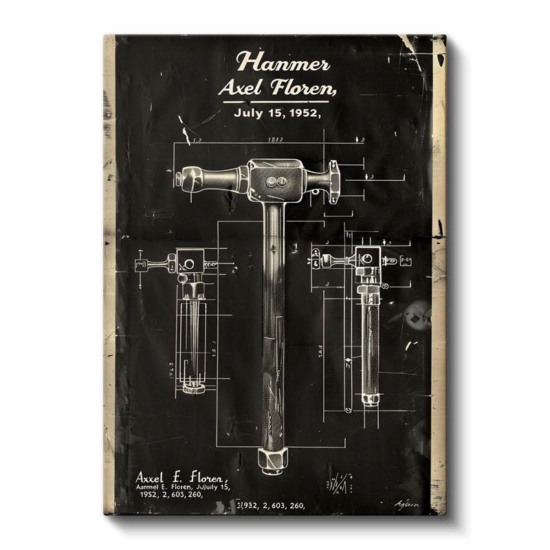 Çekiç - Klasik El Aleti Patent Çizimi Kanvas Tablo