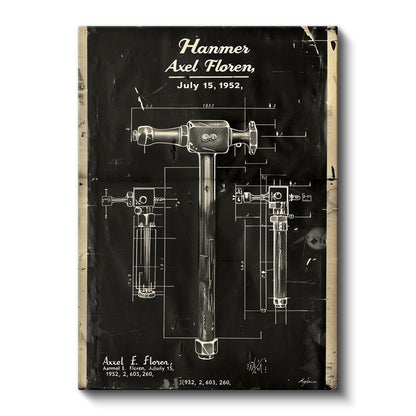 Çekiç - Klasik El Aleti Patent Çizimi Kanvas Tablo