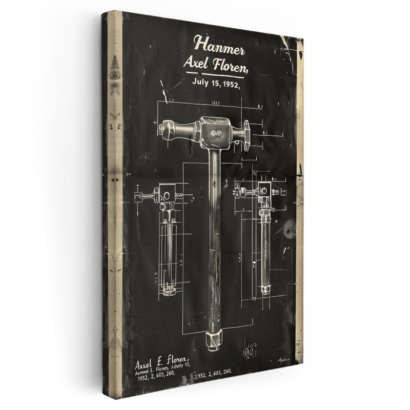 Çekiç - Klasik El Aleti Patent Çizimi Kanvas Tablo
