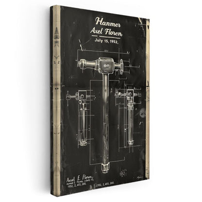 Çekiç - Klasik El Aleti Patent Çizimi Kanvas Tablo