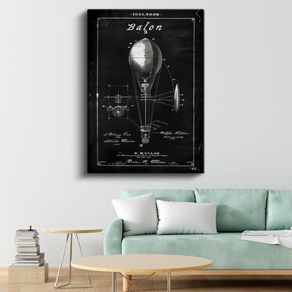 Hava Balonu - Vintage Uçuş Aracı Patent Çizimi Kanvas Tablo