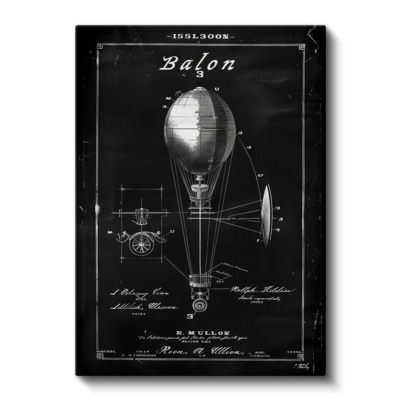 Hava Balonu - Vintage Uçuş Aracı Patent Çizimi Kanvas Tablo