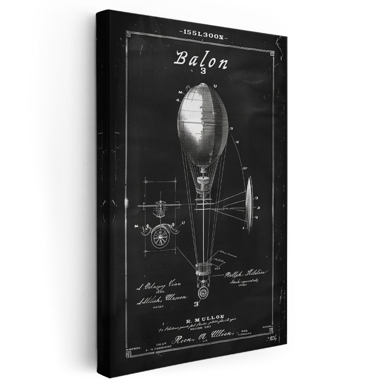 Hava Balonu - Vintage Uçuş Aracı Patent Çizimi Kanvas Tablo