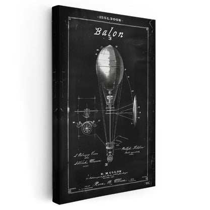 Hava Balonu - Vintage Uçuş Aracı Patent Çizimi Kanvas Tablo