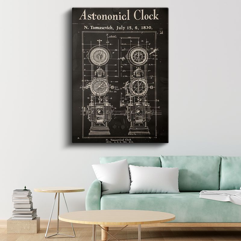 Astronomik Saat - Antik Zaman Ölçer Patent Çizimi Kanvas Tablo