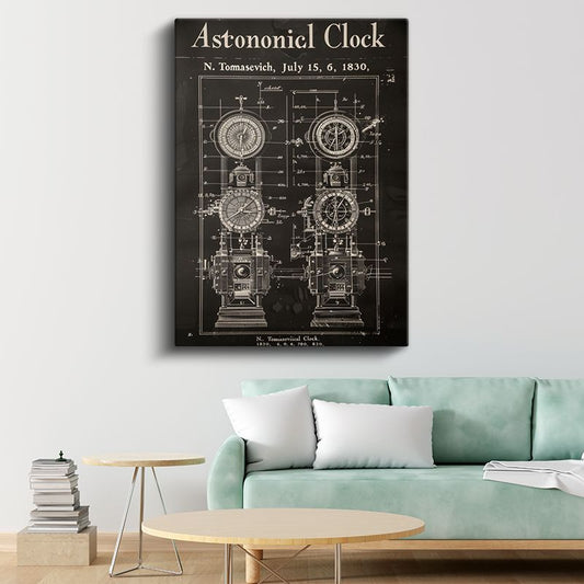 Astronomik Saat - Antik Zaman Ölçer Patent Çizimi Kanvas Tablo