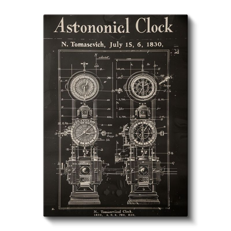 Astronomik Saat - Antik Zaman Ölçer Patent Çizimi Kanvas Tablo