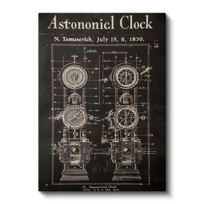 Astronomik Saat - Antik Zaman Ölçer Patent Çizimi Kanvas Tablo