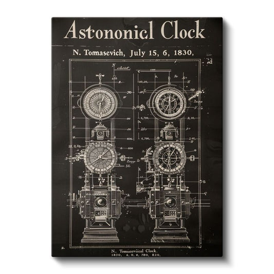 Astronomik Saat - Antik Zaman Ölçer Patent Çizimi Kanvas Tablo