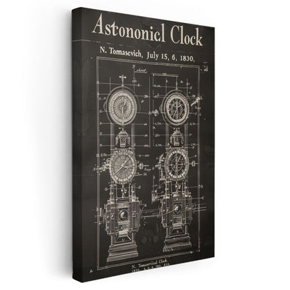Astronomik Saat - Antik Zaman Ölçer Patent Çizimi Kanvas Tablo