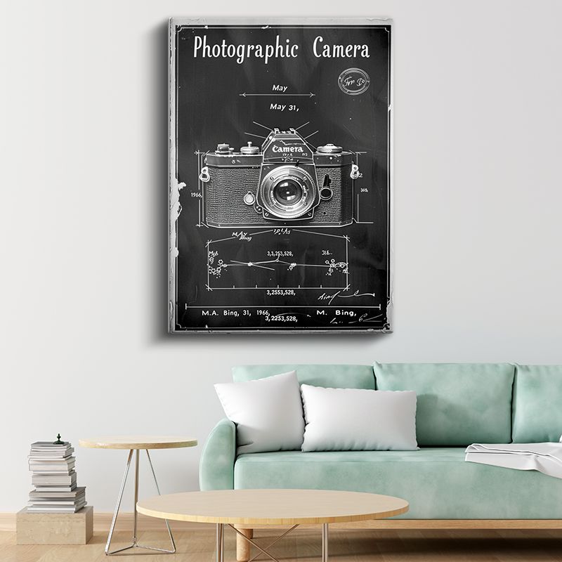 Fotoğraf Makinesi - Klasik Kamera Patent Çizimi Kanvas Tablo