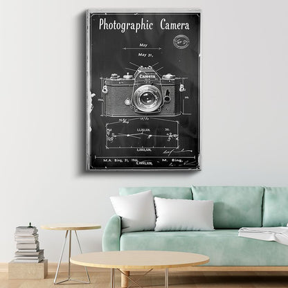 Fotoğraf Makinesi - Klasik Kamera Patent Çizimi Kanvas Tablo