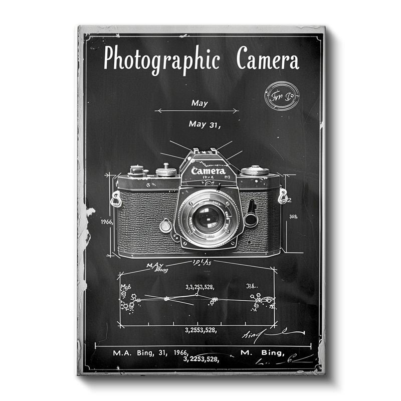Fotoğraf Makinesi - Klasik Kamera Patent Çizimi Kanvas Tablo