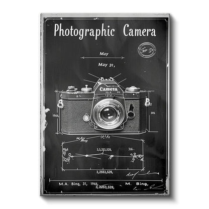 Fotoğraf Makinesi - Klasik Kamera Patent Çizimi Kanvas Tablo
