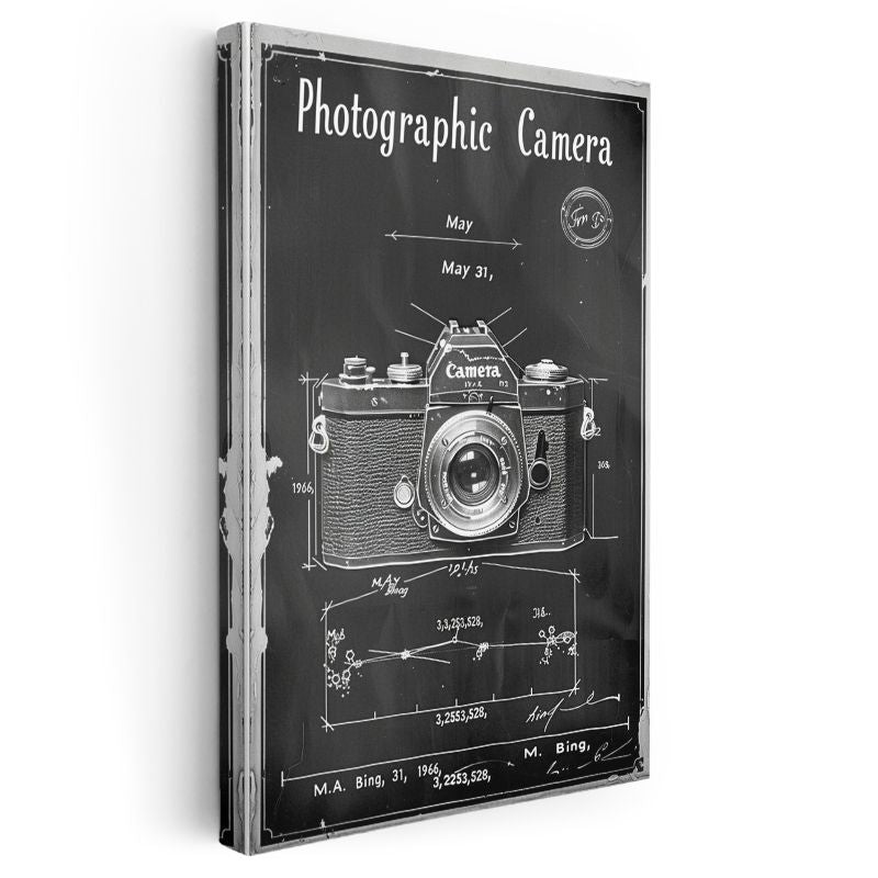 Fotoğraf Makinesi - Klasik Kamera Patent Çizimi Kanvas Tablo