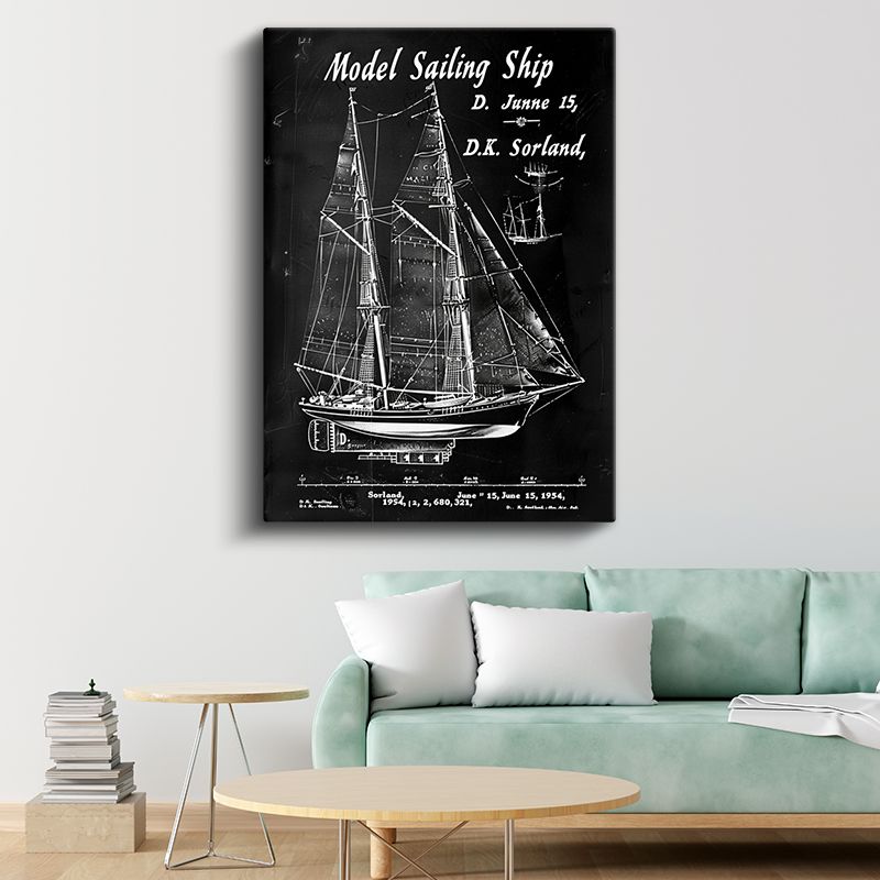 Yelkenli Gemi - Denizcilik Tasarım Şeması Kanvas Tablo