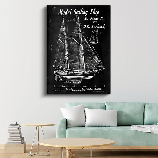 Yelkenli Gemi - Denizcilik Tasarım Şeması Kanvas Tablo