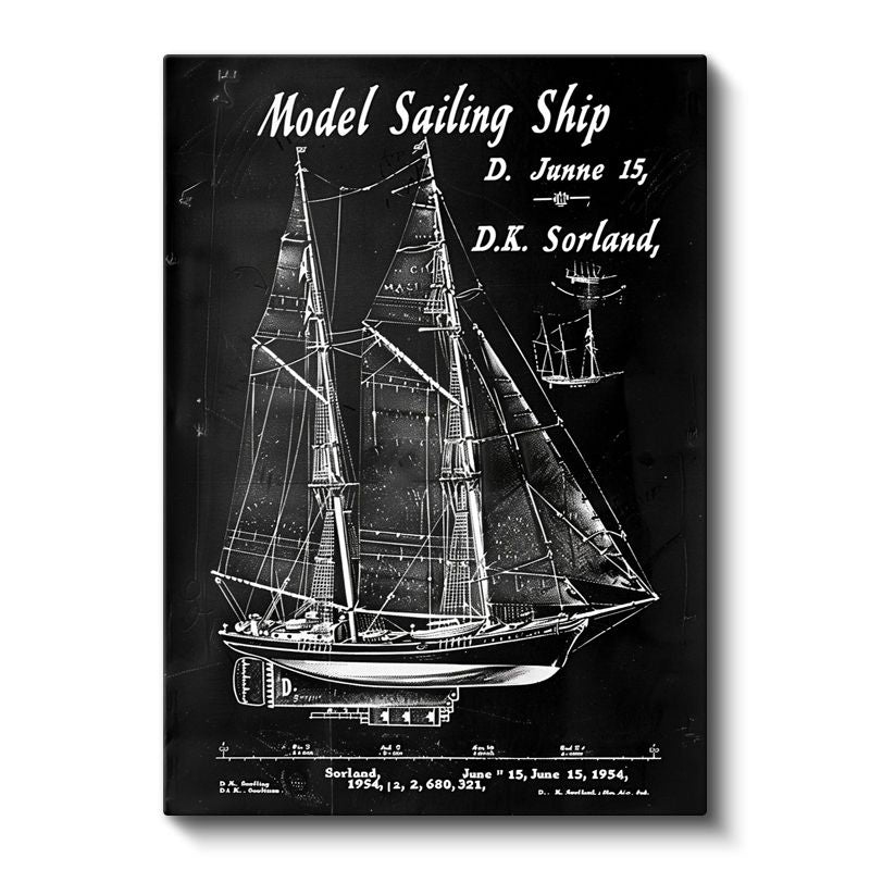 Yelkenli Gemi - Denizcilik Tasarım Şeması Kanvas Tablo