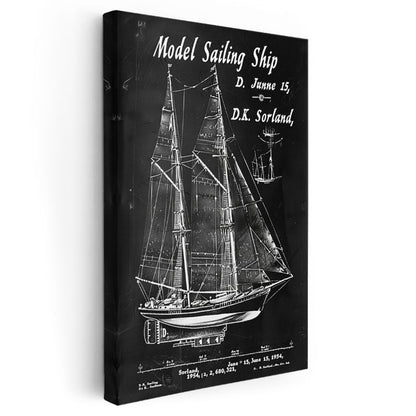 Yelkenli Gemi - Denizcilik Tasarım Şeması Kanvas Tablo