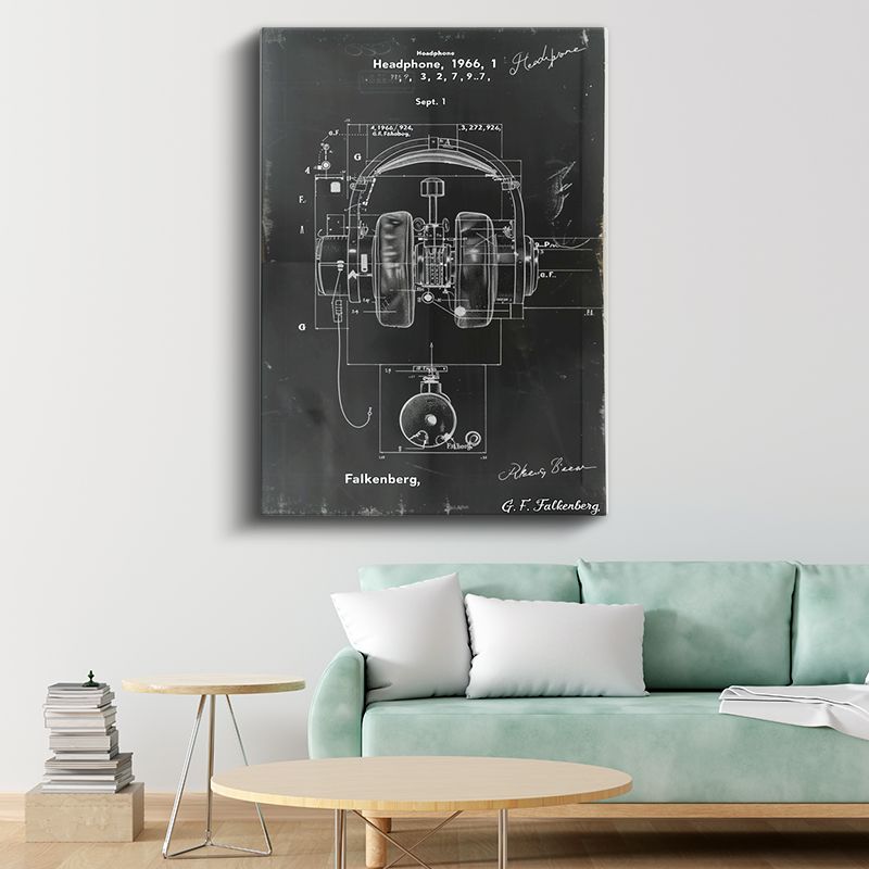 Kulaklık Tasarımı - 1966 Vintage Patent Çizimi Kanvas Tablo