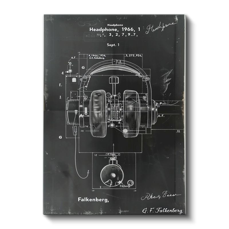 Kulaklık Tasarımı - 1966 Vintage Patent Çizimi Kanvas Tablo