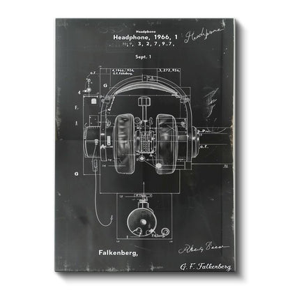 Kulaklık Tasarımı - 1966 Vintage Patent Çizimi Kanvas Tablo