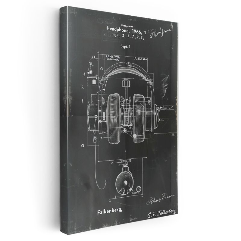 Kulaklık Tasarımı - 1966 Vintage Patent Çizimi Kanvas Tablo
