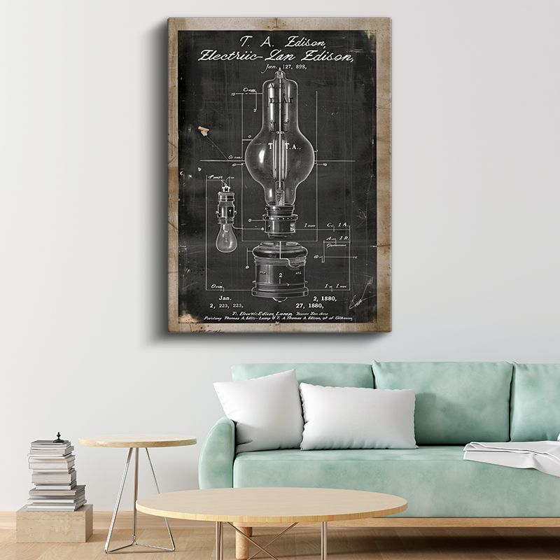 Edison Ampulü - 1880 Orijinal Elektrik Lambası Patenti Kanvas Tablo