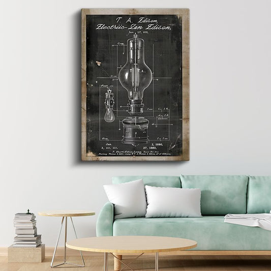 Edison Ampulü - 1880 Orijinal Elektrik Lambası Patenti Kanvas Tablo