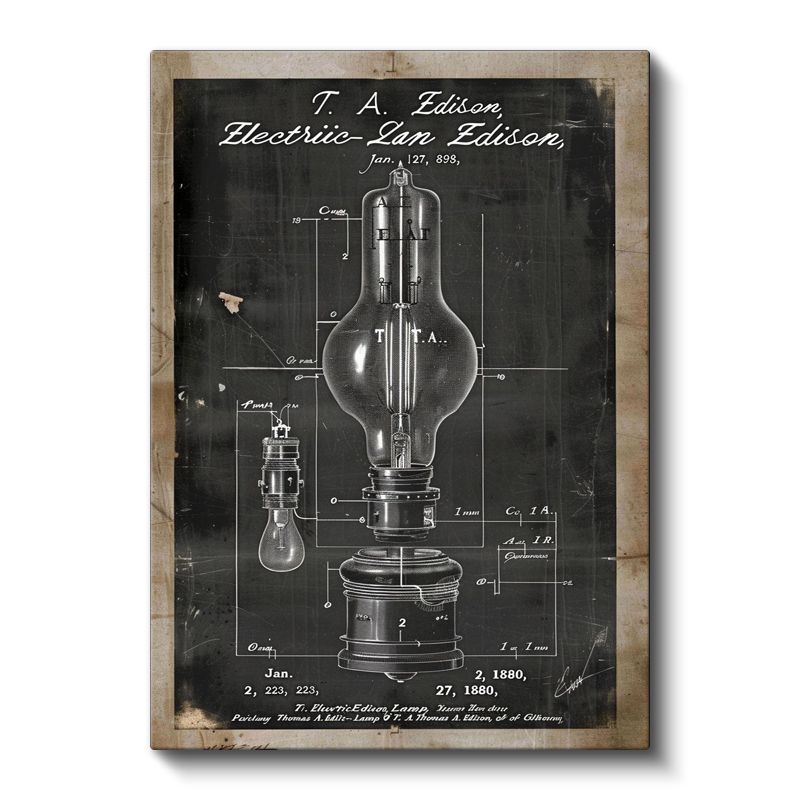 Edison Ampulü - 1880 Orijinal Elektrik Lambası Patenti Kanvas Tablo