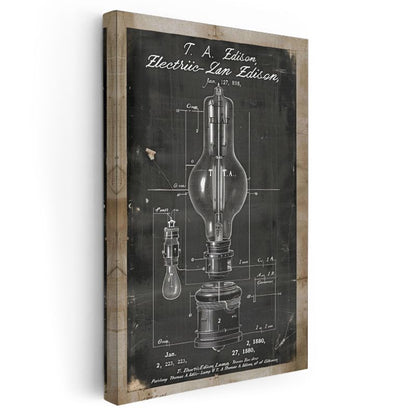 Edison Ampulü - 1880 Orijinal Elektrik Lambası Patenti Kanvas Tablo