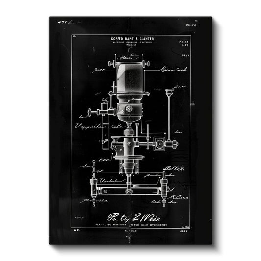 Kahve Makinesi - Vintage Öğütücü Mekanizması Patenti Kanvas Tablo