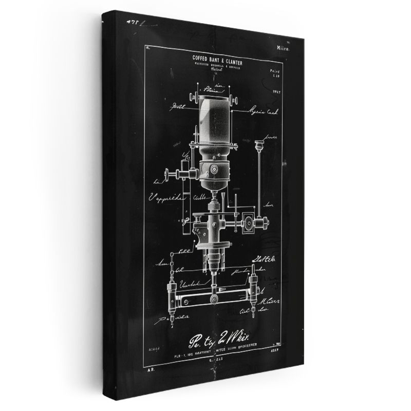 Kahve Makinesi - Vintage Öğütücü Mekanizması Patenti Kanvas Tablo