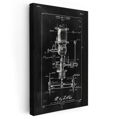 Kahve Makinesi - Vintage Öğütücü Mekanizması Patenti Kanvas Tablo