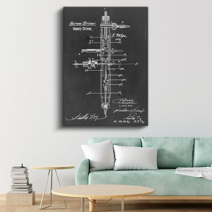 Tornavida Teknik Çizimi - Henry Driver İmzalı Alet Tasarımı Kanvas Tablo