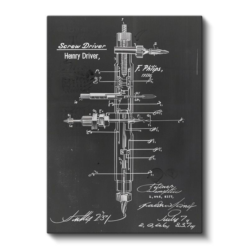 Tornavida Teknik Çizimi - Henry Driver İmzalı Alet Tasarımı Kanvas Tablo