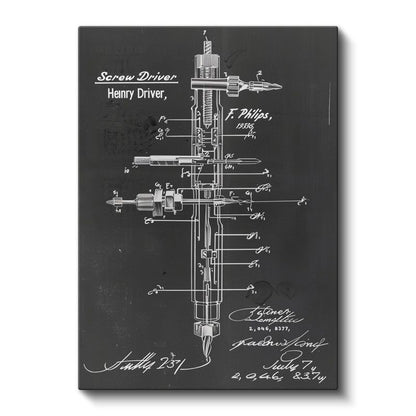 Tornavida Teknik Çizimi - Henry Driver İmzalı Alet Tasarımı Kanvas Tablo