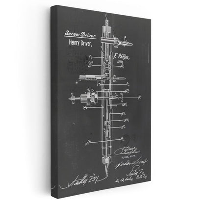 Tornavida Teknik Çizimi - Henry Driver İmzalı Alet Tasarımı Kanvas Tablo