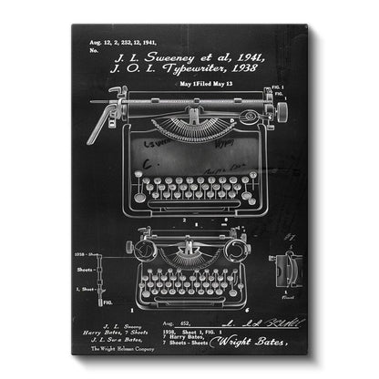 Daktilo Patent Çizimi - 1941 Yazı Makinesi Tasarımı Kanvas Tablo