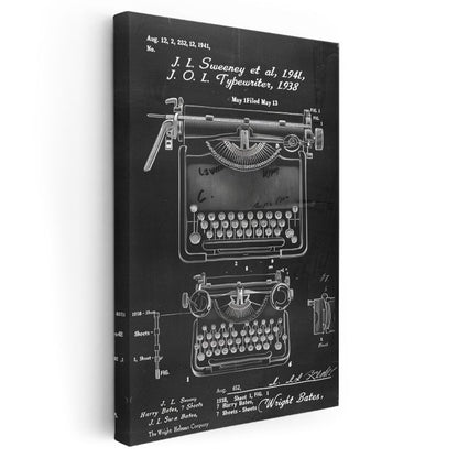 Daktilo Patent Çizimi - 1941 Yazı Makinesi Tasarımı Kanvas Tablo
