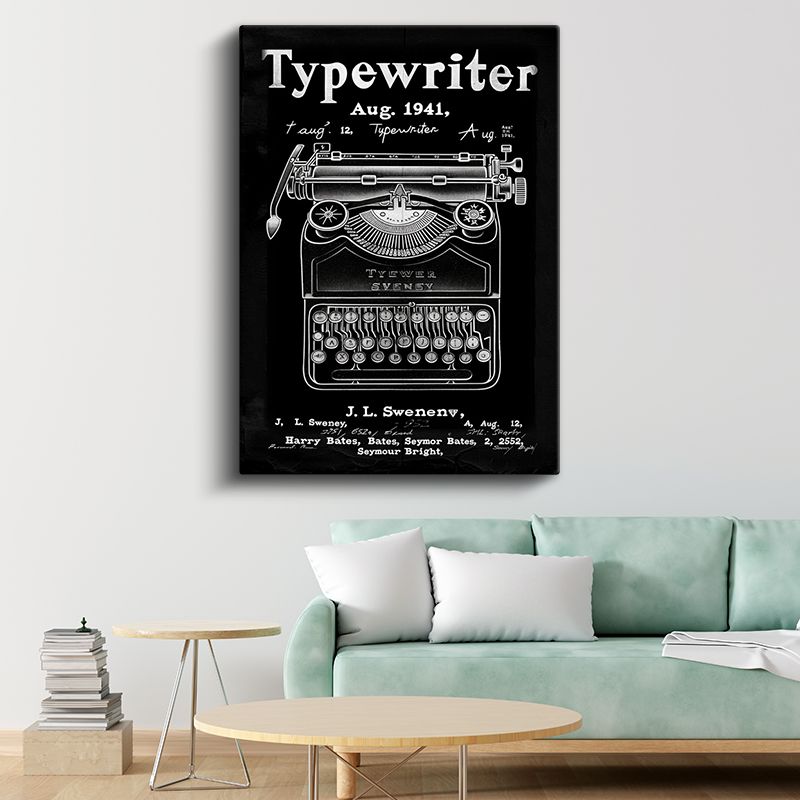 Daktilo Üstten Görünüm - 1941 Yazı Makinesi Tasarımı Kanvas Tablo