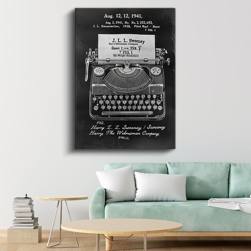 Klasik Daktilo - 1938 J.L. Sweeney İmzalı Tasarım Kanvas Tablo
