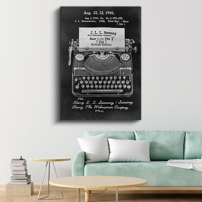 Klasik Daktilo - 1938 J.L. Sweeney İmzalı Tasarım Kanvas Tablo