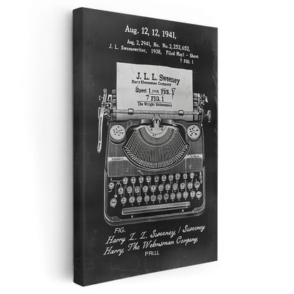 Klasik Daktilo - 1938 J.L. Sweeney İmzalı Tasarım Kanvas Tablo
