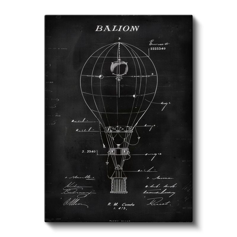 Sıcak Hava Balonu - Tarihi Uçuş Aracı Teknik Çizimi Kanvas Tablo